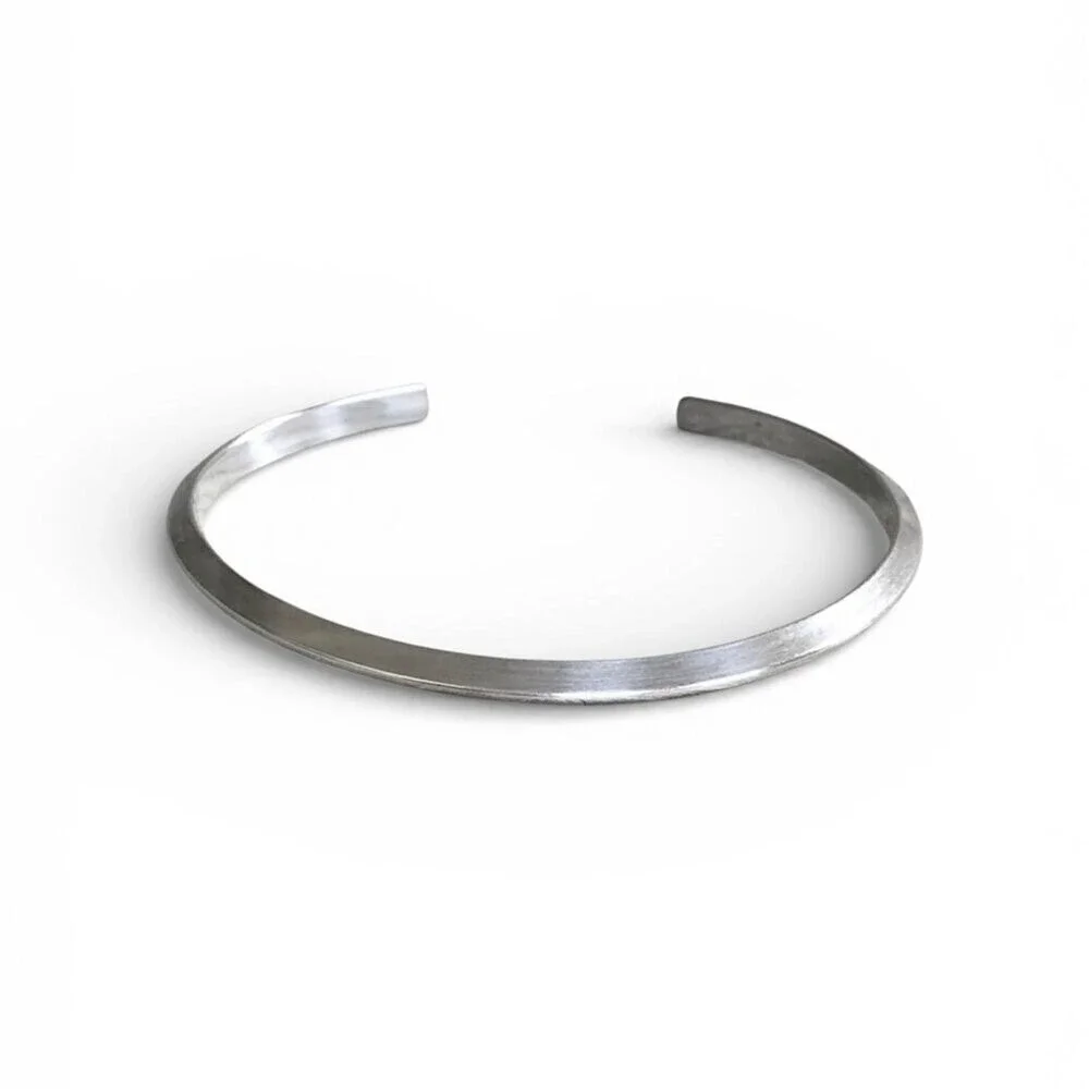 Brushed sterling silver pyramid open cuff bangle bracelet